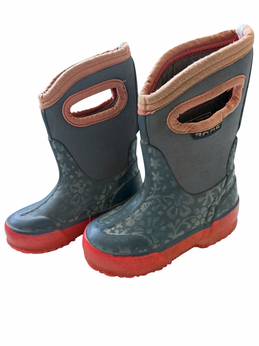 Bogs Kids Navy and Coral Pull-On Waterproof Rain Boots